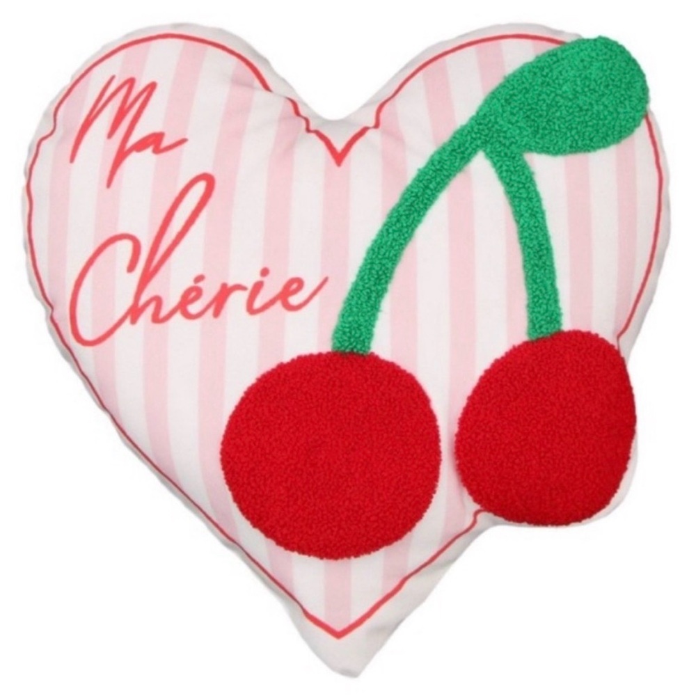 Cherry Ma Cherie Pink and Red Striped Decorative Heart Accent Pillow New